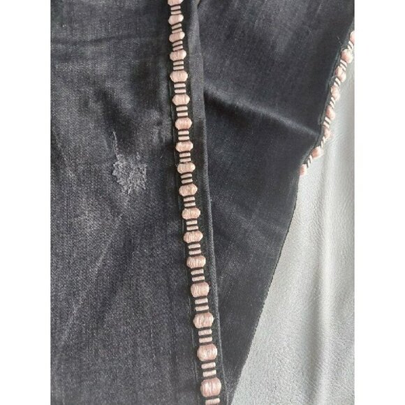 2/$30 Zara Premium Denim Collection Black Jeans with Pink Embroidery Size 4 - Picture 8 of 16